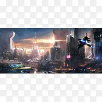 未来城市科幻世界游戏场景banner