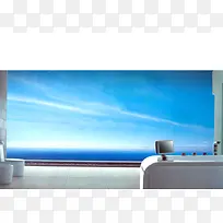 卫浴广告蓝色天空桌子电脑