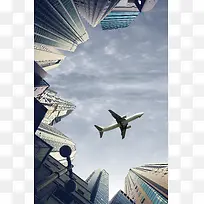 商业科技高楼大厦飞机印刷背景