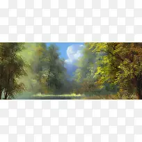 油画风景森林淘宝网站背景图