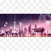 城市剪影商务科技紫色背景