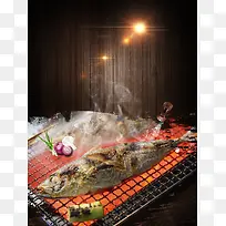 经典美味小吃烤鱼海报背景素材