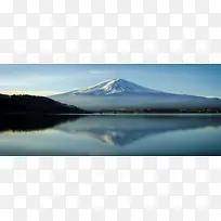 唯美梦幻日本富士山湖畔旅游海报背景图