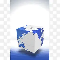 方块地球海洋蓝色简约商务海报背景