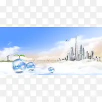 城市规划天空大气商务蓝色淘宝海报背景