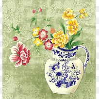 中国风青花瓷花瓶花朵海报背景