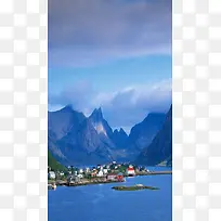蓝天上峰建筑风景手机端H5背景