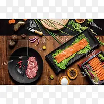 日本美食三文鱼海报背景模板