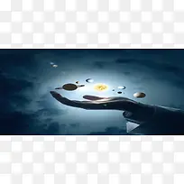 手势和卫星科技海报背景