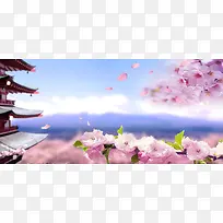 3D立体字樱花节旅游背景
