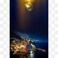 镜头城市夜景微电影海报背景