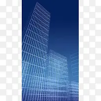 深蓝色大楼框架背景图