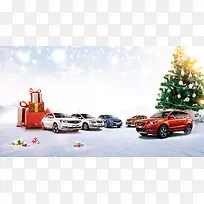 大气汽车圣诞促销活动海报背景素材