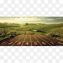 蓝天草地公路背景素材