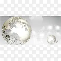 灰白色背景地球白色圆点金属构架科技创新海报banner