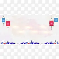 浅灰色大气简单背景灯笼青花蓝