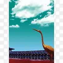 中国风蓝天古墙蓝色背景素材