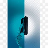 蓝白科技反光数码器材耳机广告背景