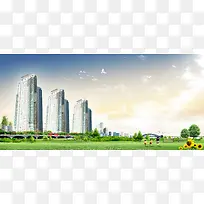 房地产城市大气商务蓝色淘宝海报背景