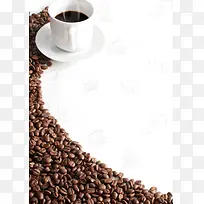 褐色咖啡豆咖啡杯浪漫促销海报背景