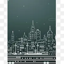 城市风景旅游海报线描建筑背景