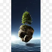 漂浮的树梦幻背景素材