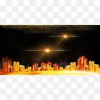 金色城市光效大气答谢会展板背景素材
