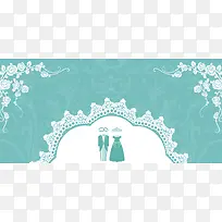 花瓣婚礼梦幻蓝色banner背景