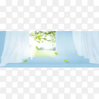 蓝色小清新春季电商海报banner背景