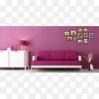 现代感紫色家居室内场景照片墙电商海报背景