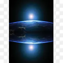 蓝色地球对称镜面背景海报