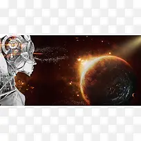 商务科幻地球星球机器人工智能背景素材