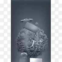 科技汽车金币符号印刷背景