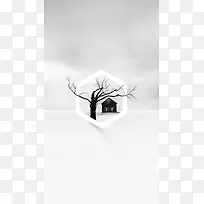 简约单色树与房子