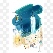 城市插画海报背景