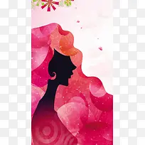 红色美女水彩妇女节PS源文件H5背景素材
