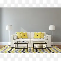 灰色背景墙白色沙发场景背景素材