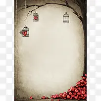卡通鸟笼复古边框背景