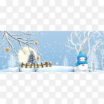 冰寒冬天堆雪人雪松蓝色banner