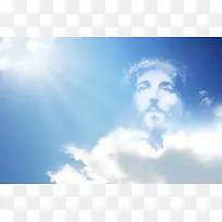唯美蓝天云朵耶稣头像阳光小清新印刷背景