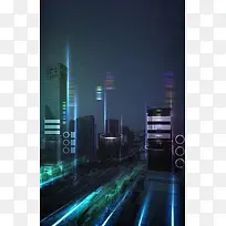 城市夜景霓虹灯平面广告