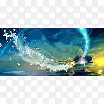 唯美梦幻少女蝴蝶手绘banner