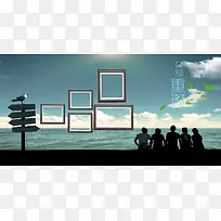 美式怀旧照片墙青春重逢海岸学校海报背景