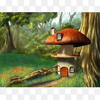 格林童话蘑菇小屋背景