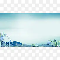 蓝色文艺海底世界海报背景