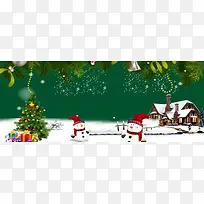 圣诞节雪人文艺雪花绿色banner