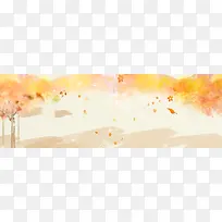 黄树叶飘落小清新黄色背景