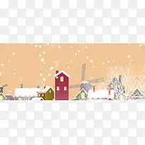 立冬文艺雪花橙色banner