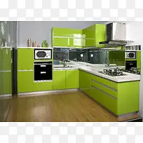 简约绿色家居厨房橱柜宣传海报背景素材
