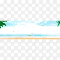 夏日海滩椰树海鸥banner背景